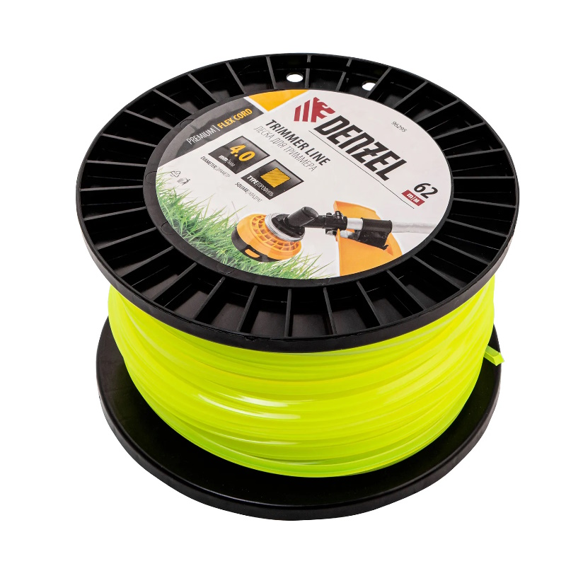 Леска для триммера Denzel FLEX CORD 96295, квадрат, 4,0мм х 62м, на DIN катушке  в Нижнем Новгороде
