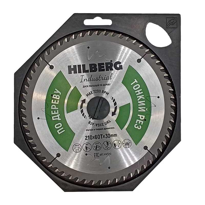 Диск пильный Hilberg Industrial HWT212, Дерево, тонкий рез, 210*30*60Т в Муроме