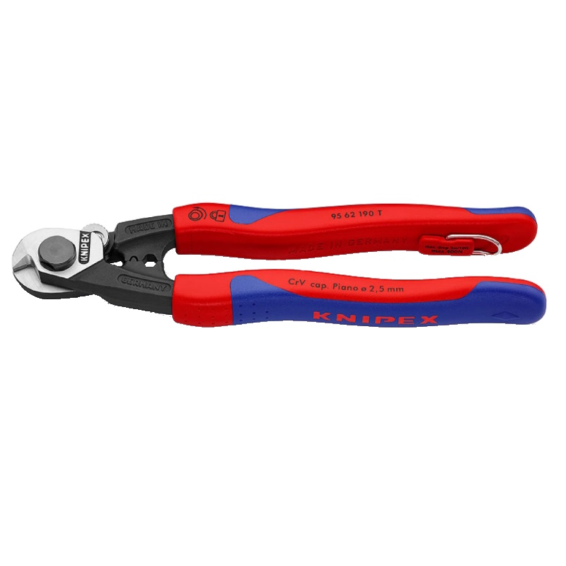 Тросорез компактный Knipex KN-9562190T, 190 мм, обжим гильз на боуденовские тросы, 2-компонентные ручки, проушина для страховки в Коврове