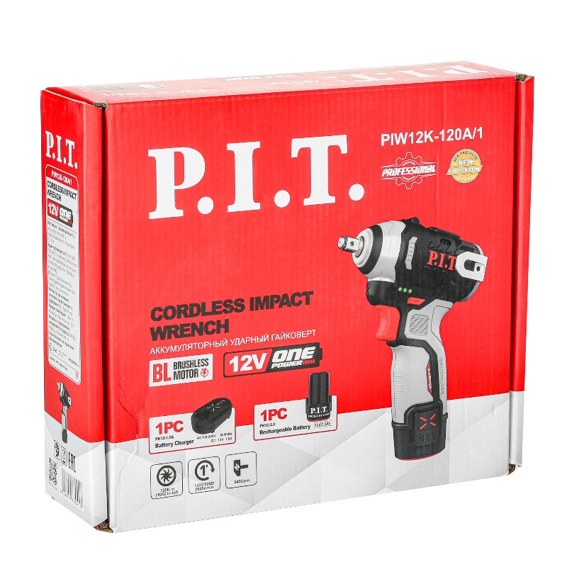 Гайковерт аккумуляторный бесщеточный P.I.T. IMPACT PIW12K-120A/1, 12В, 120Нм, 3/8", 1 АКБ 2Ач, ЗУ в Коврове