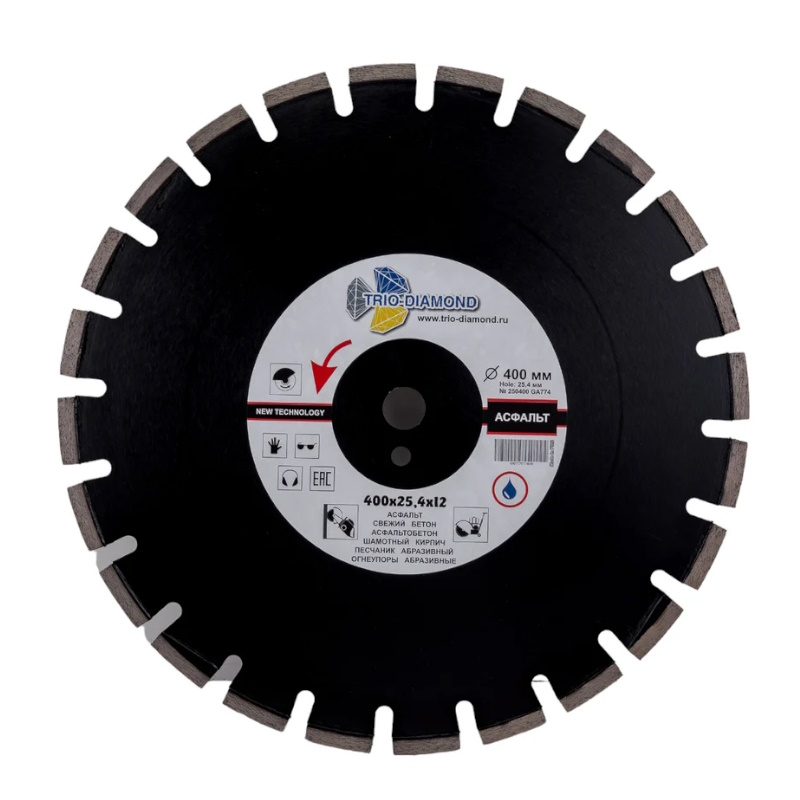 Диск алмазный отрезной Trio-Diamond GA774, 400*25,4, асфальт, серебряная пайка в Угличе