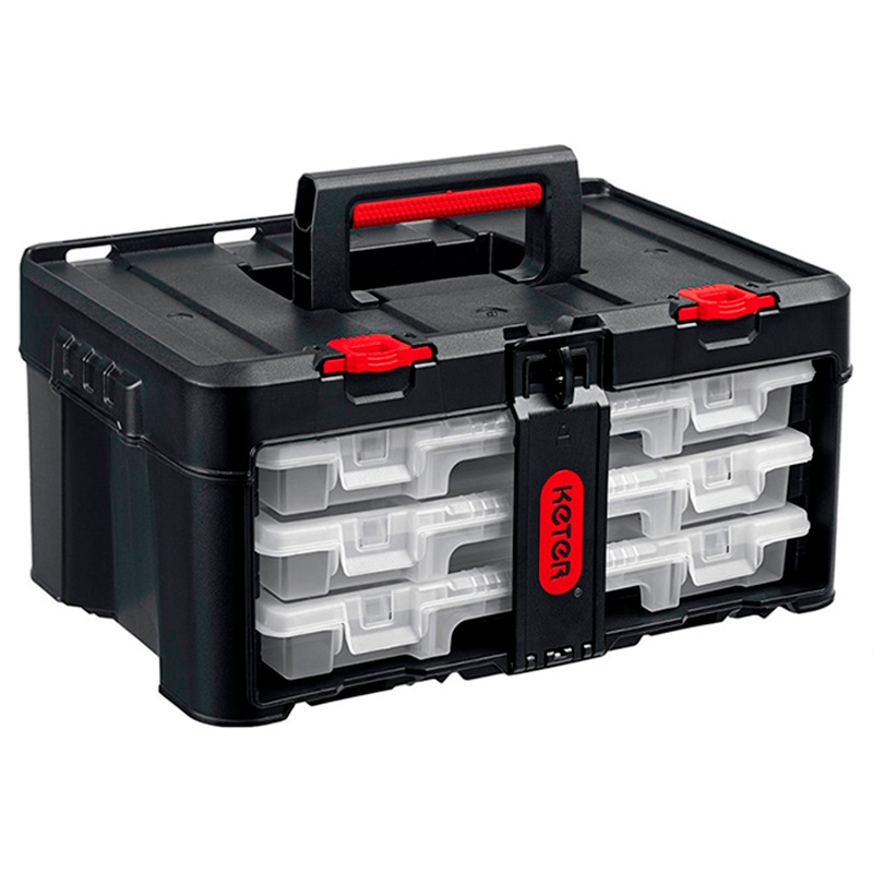 Ящик пластиковый Keter STACKNROLL 38406, с 3 органайзерами и 18 ячейками 481 х 332 х 233 мм, 19"