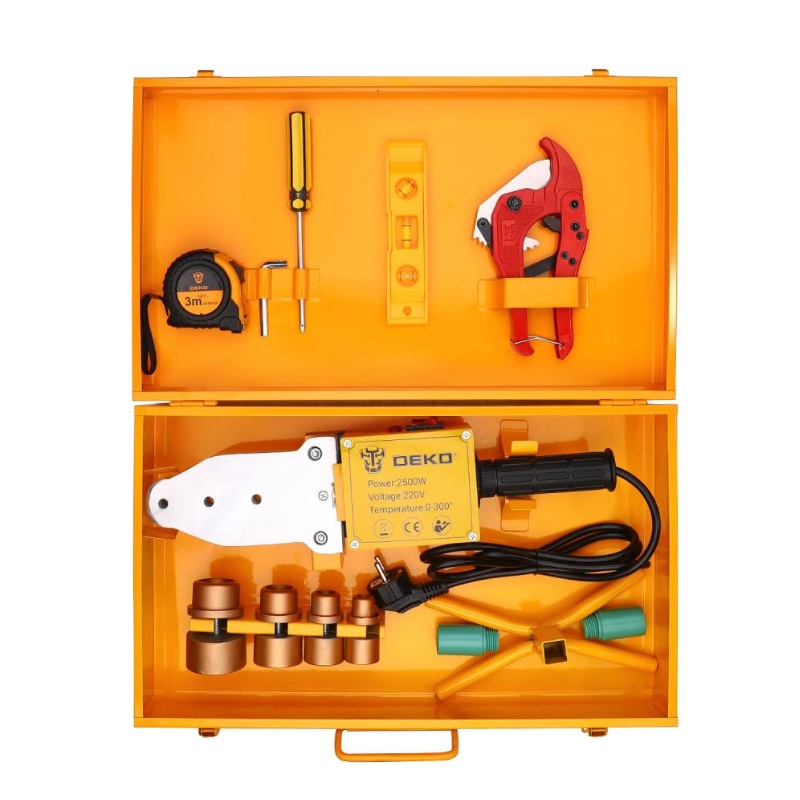 Аппарат для сварки полипропиленовых труб Deko PPWM2500W 063-4248 в металлическом кейсе 4 насадки 20-40 мм