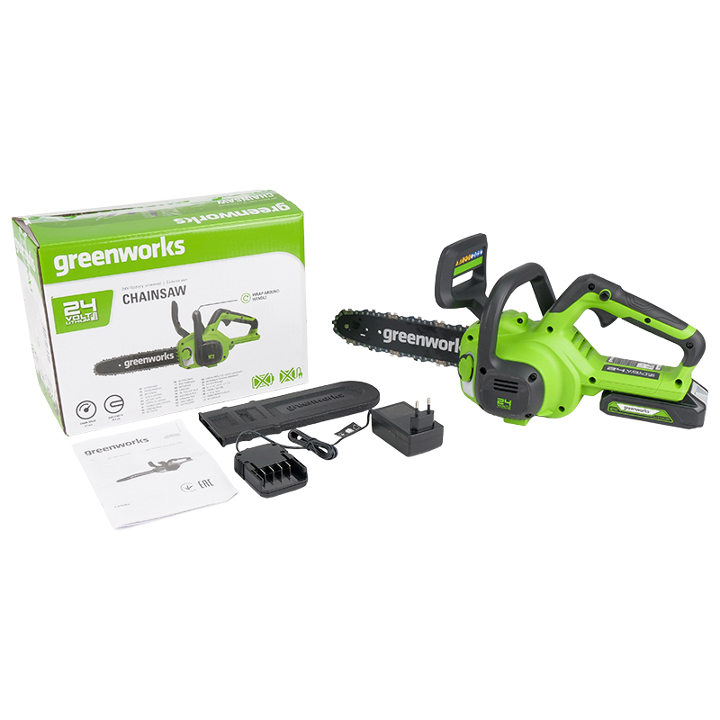 Цепная пила аккумуляторная портативная Greenworks G24CS25K2 арт. 2007707UA (2ач)
