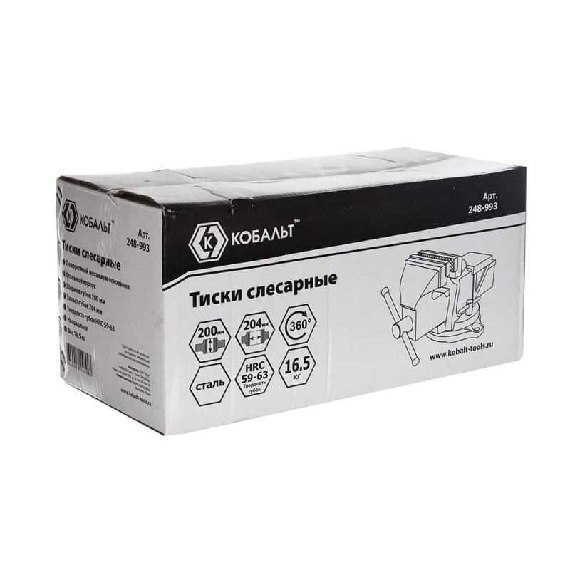 Тиски стальные Кобальт 248-993 (поворотное основание, слесарный тип, стальные, вес 16.5 кг)