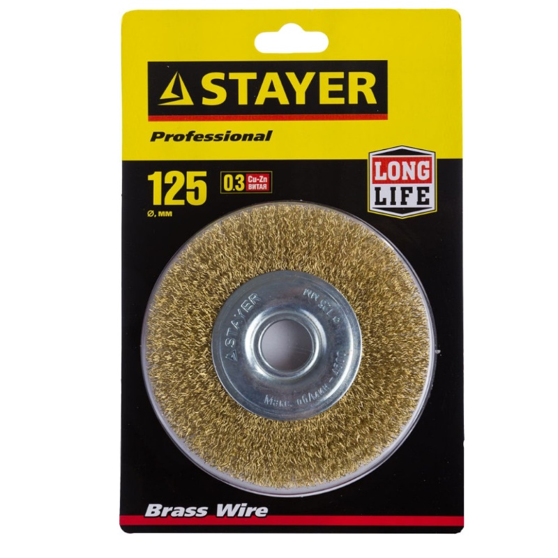 Щетка дисковая для УШМ, витая стальная латунированная проволока Stayer "PROFESSIONAL" 35122-125, 0,3мм, 125ммх22мм  в Коврове