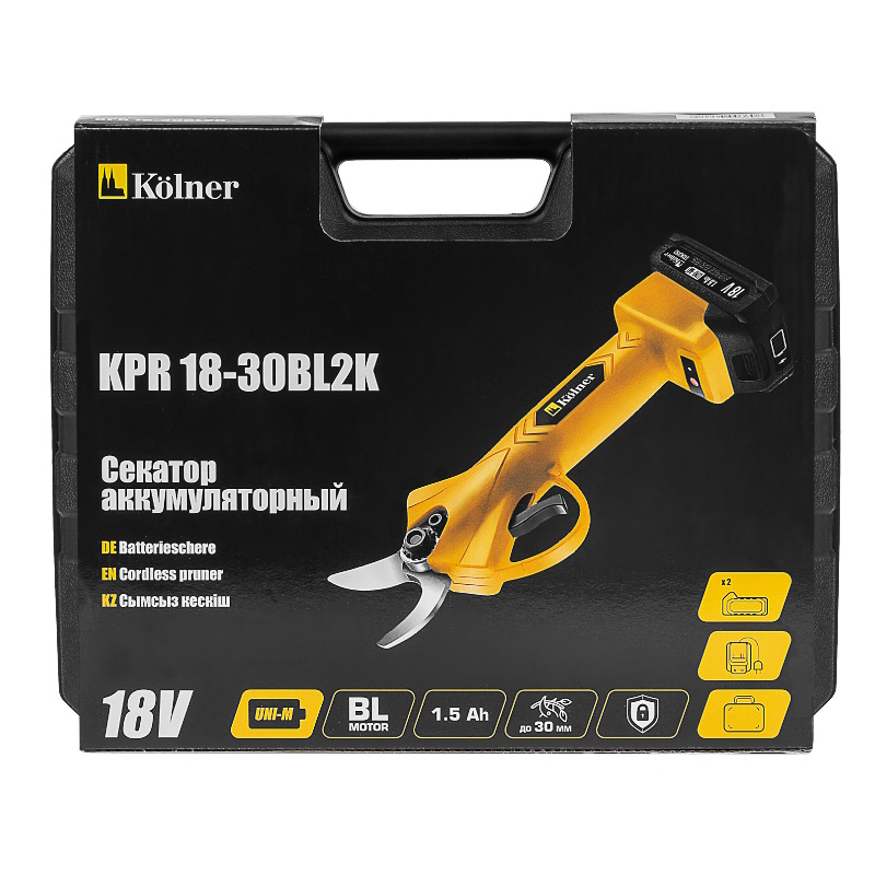 Секатор аккумуляторный Kolner KPR 18-30BL2K 4610264003608, 18V, UNI-M Standard, 2 АКБ1.5Ач, ЗУ, кейс в Ярославле
