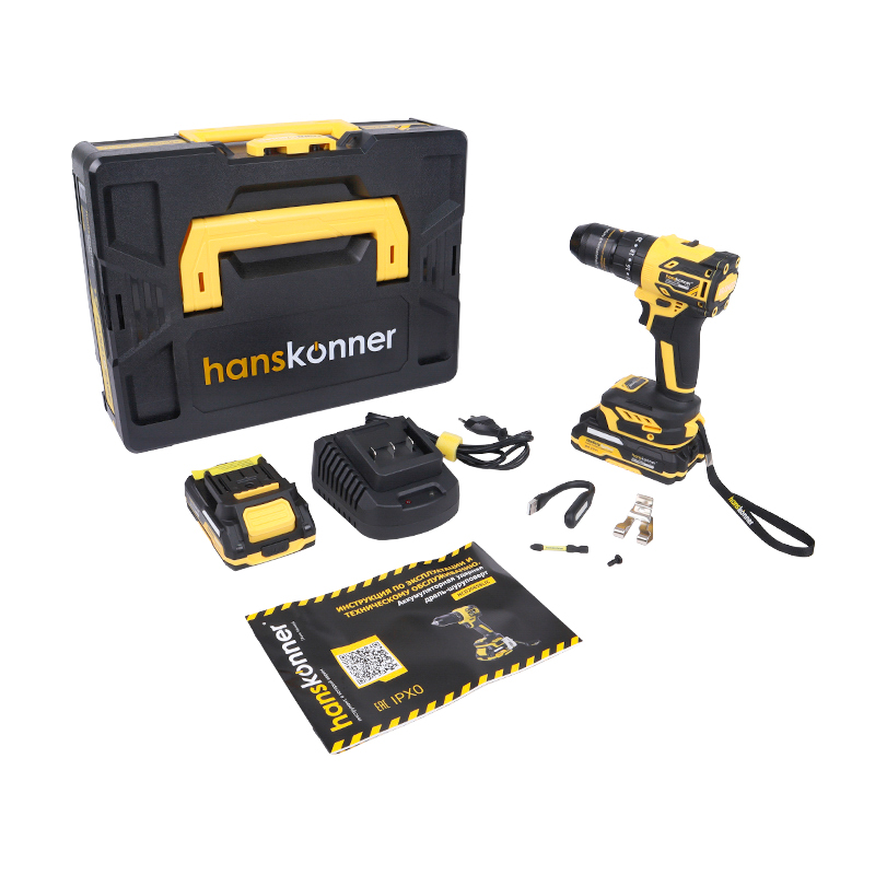 Дрель акк б/щ уд. Hanskonner HCD2065BLIC 18В, 1BatterySystem, 65Нм, (2х2.0Ач совместимы с Makita LXT) в Туле
