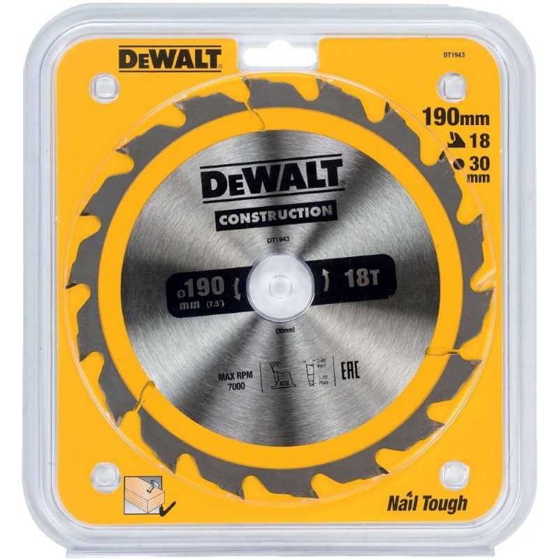 Пильный диск DeWalt CONSTRUCT DT1943-QZ, 190/30 мм
