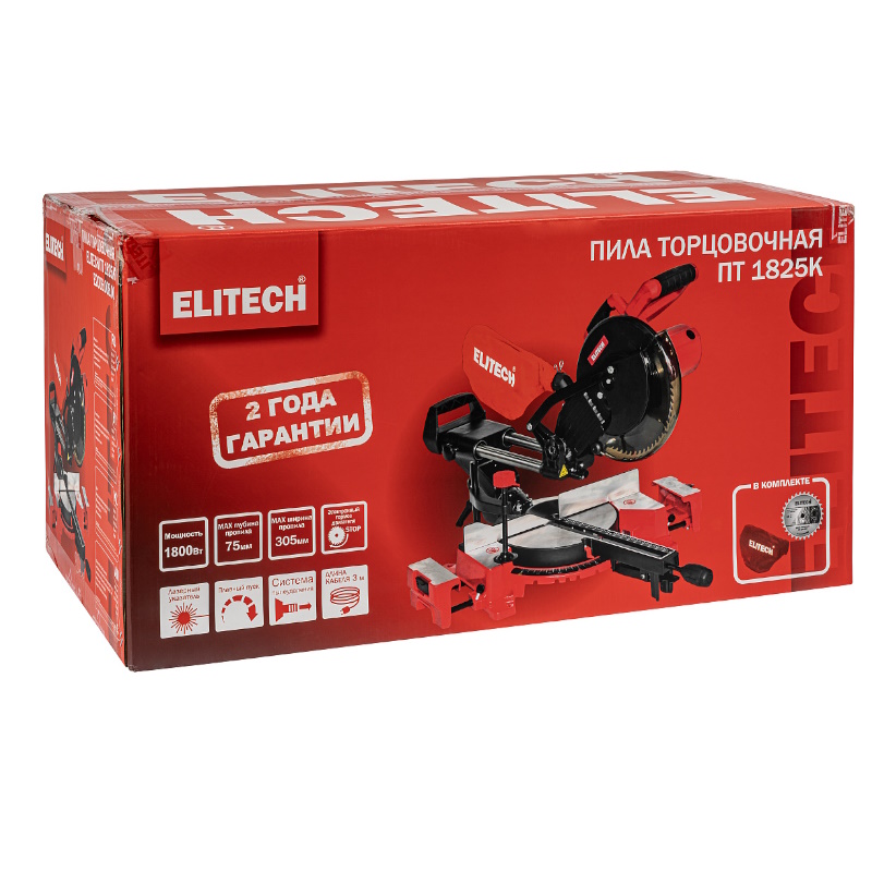 Пила торцовочно-усовочная Elitech ПТ 1825К (E2006.008.00) 207399,1800Вт,4800об/мин в Иваново