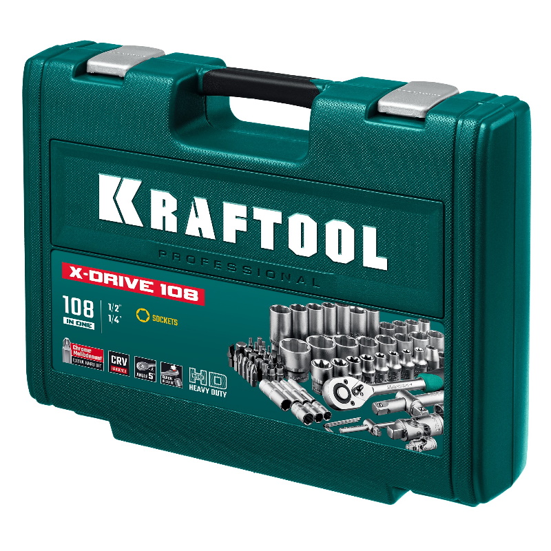 Универсальный набор инструмента Kraftool X-Drive 108 27888-H108_z03, 108 предмета, (1/2"+3/8"+1/4") в Ярославле