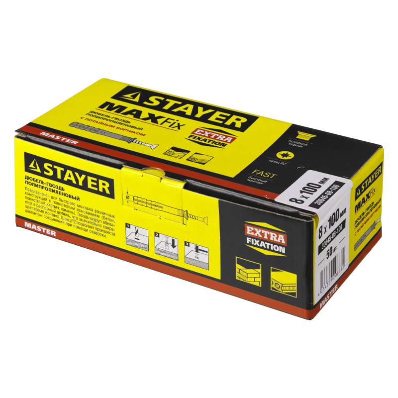 Дюбель-гвоздь Stayer Master 30645-08-100, полипропиленовый (потайный бортик, 8 x 100 мм, 50 шт) в Александрове