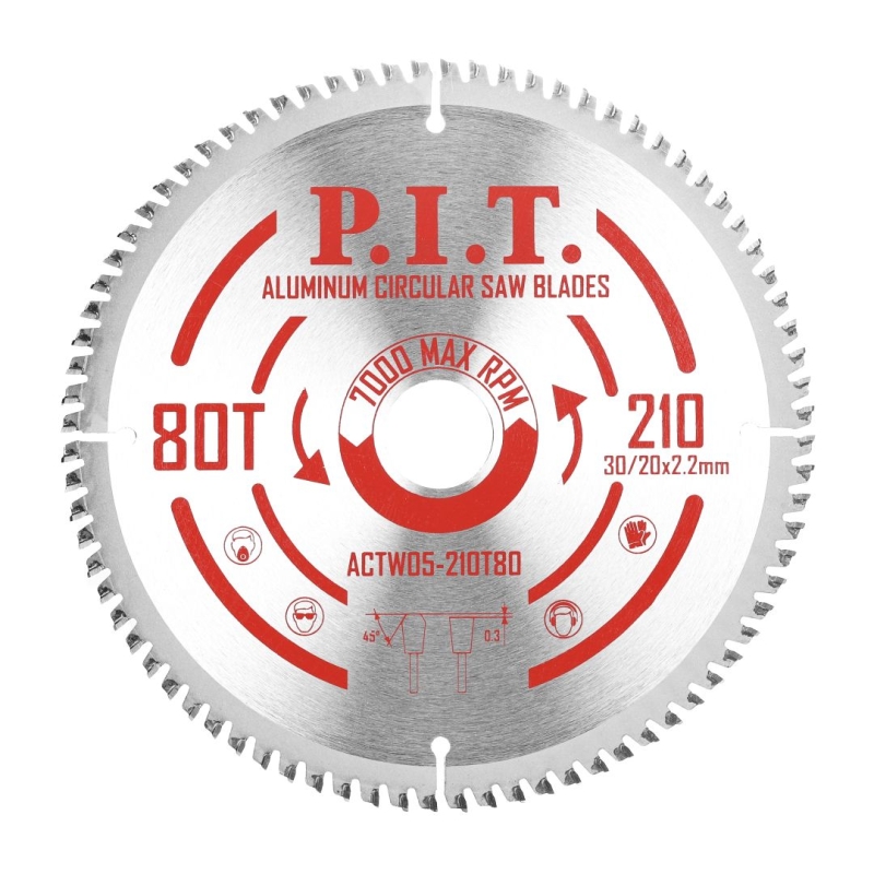Диск пильный по алюминию P.I.T. ACTW05-210T80 (210x30/20x2,2 мм 80T) в Твери