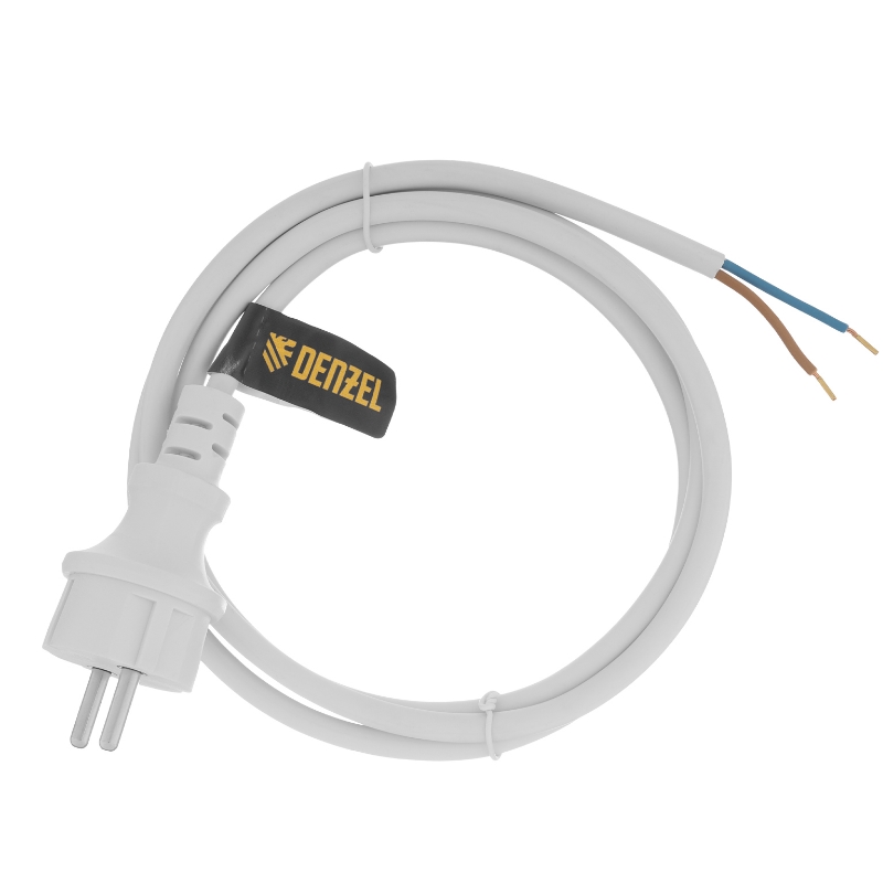 Шнур сетевой Denzel Energy Series 37668, ПВС, 1,5 м, 2х1,5 мм, с неразборной вилкой, белый в Иваново