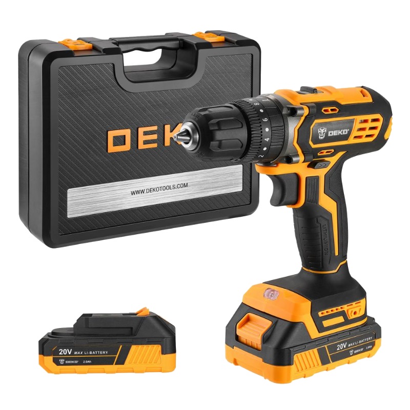 Дрель-шуруповерт аккумуляторная Deko DKCD20 Impact SET 3 063-4415 в кейсе + набор 63 инструмента, 20В, 2*2.0Ач в Кинешме