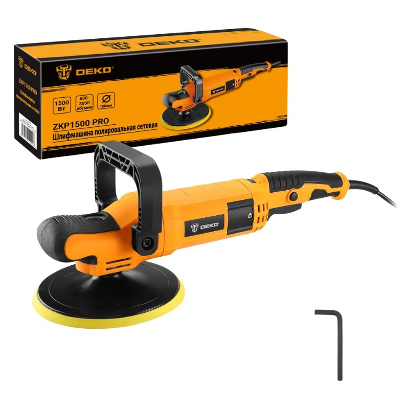 Полировальная шлифмашина Deko ZKP1500 PRO (крепление на липучке, вспомогательная рукоятка) в Твери