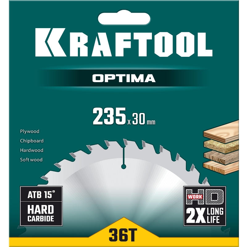Пильный диск по дереву Kraftool Optima 36951-235-30, 235 х 30 мм, 36Т в Кинешме