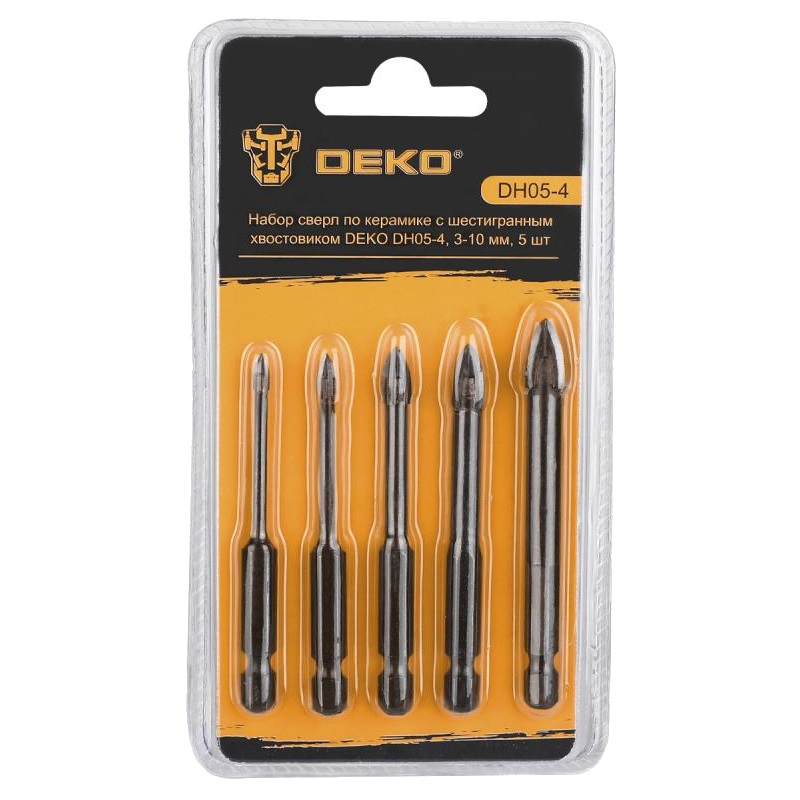 Набор сверл по керамике Deko DH05-4 065-0535 с шестигранным хвостовиком, 3-10 мм, 5 шт в Иваново
