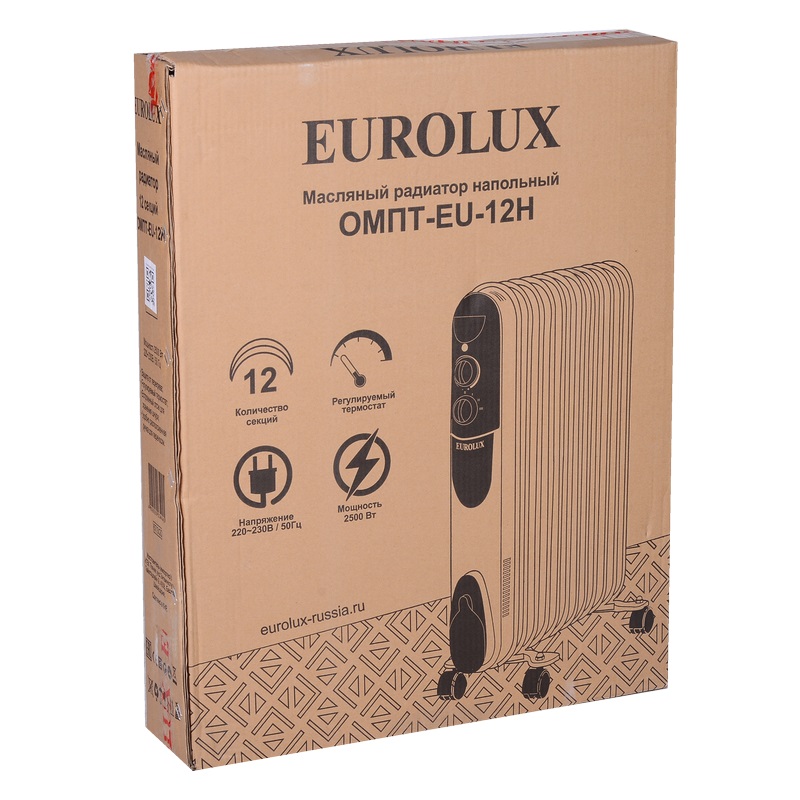 Масляный радиатор с терморегулятором Eurolux ОМПТ-EU-12Н 67/3/20 (12 секций, термостат, механическое управление)