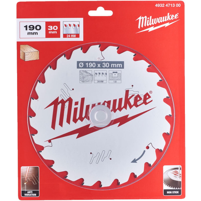 Пильный диск по дереву для циркулярной пилы Milwaukee, 190x30x1,6x24, скошенные зубья, 4932471300 в Туле