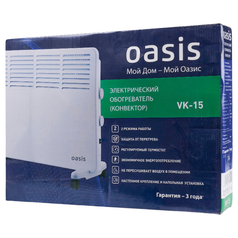 Конвектор Oasis VK-15, 1500Вт, стич, настенное крепление, ножки в Коврове
