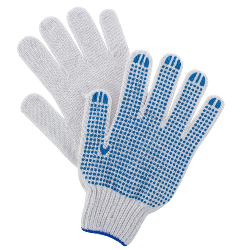Перчатки трикотажные 124159 белые хб с ПВХ точкой 10G 29₽