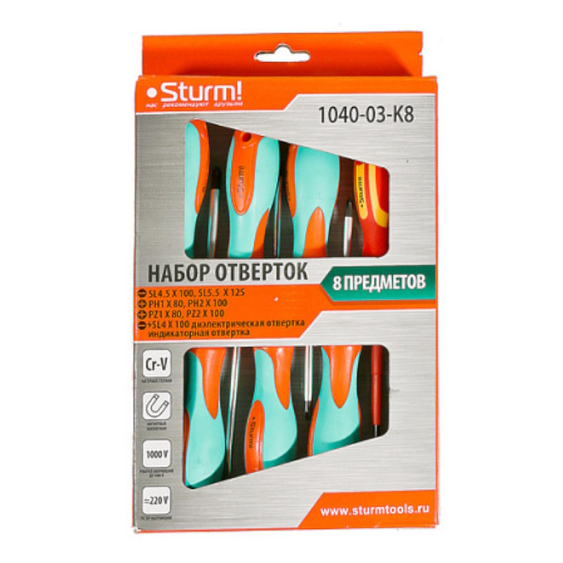 Набор отверток Sturm 1040-03-K8, 8 шт, тестер напряжения, CrV в Муроме