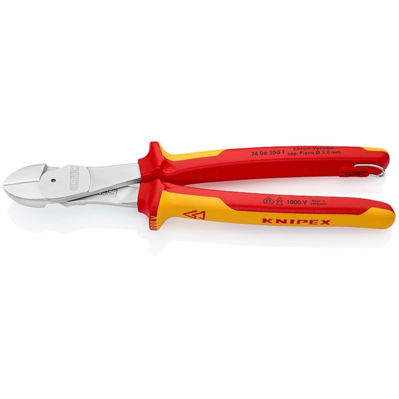Бокорезы особо мощные Knipex KN-7406250TBK VDE, 250 мм, хром, 2-комп диэлектрические ручки, проушина для страховки в Кинешме
