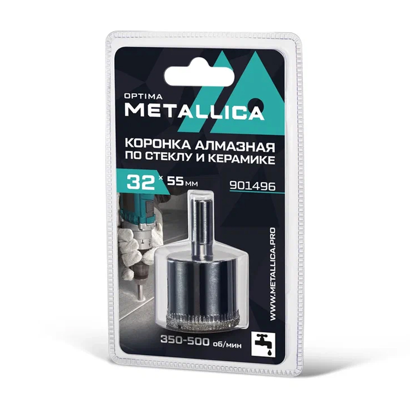 Коронка алмазная Metallica Optima 901496 (32x55 мм, #80, по стеклу, плитке, 1 шт, в блистере) в Твери