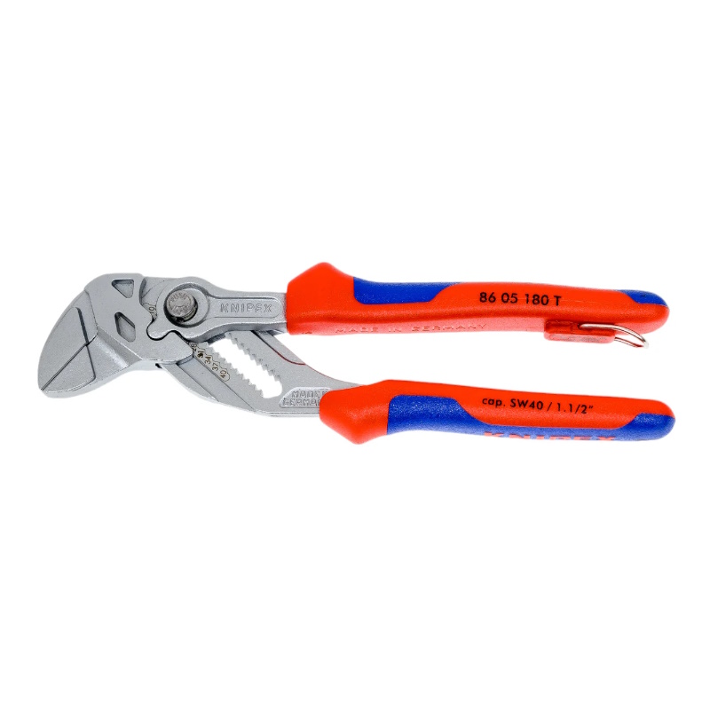 Клещи переставные-гаечный ключ Knipex KN-8605180TBK, зев 40 мм, длина 180 мм, хром, 2-компонентные ручки, проушина для страховки в Туле