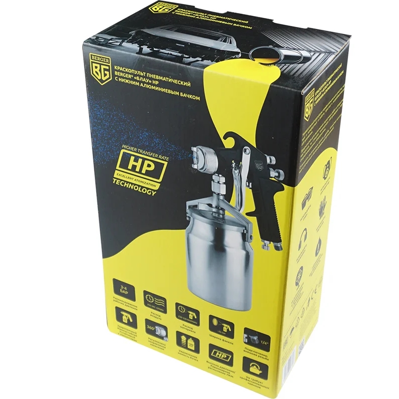 Краскопульт пневматический Berger BG1361 БЛАУ HP 14 мм нижний бачок