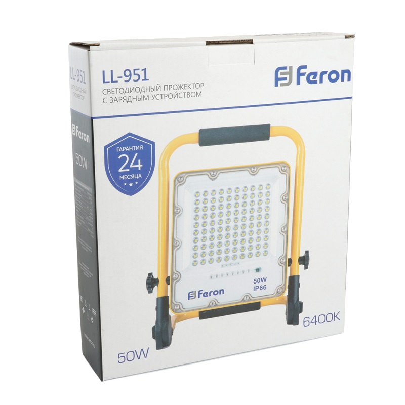 Прожектор светодиодный Feron LL-951 48676 (переносной, с зарядным устройством, 50W, 10Ah, 6400K, IP66) в Коврове