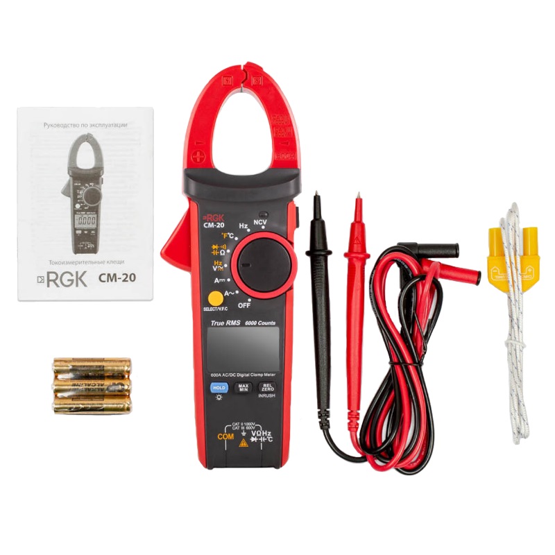 Токоизмерительные клещи RGK CM-20 779692 (с поверкой, напряжение постоянного и переменного тока) в Туле