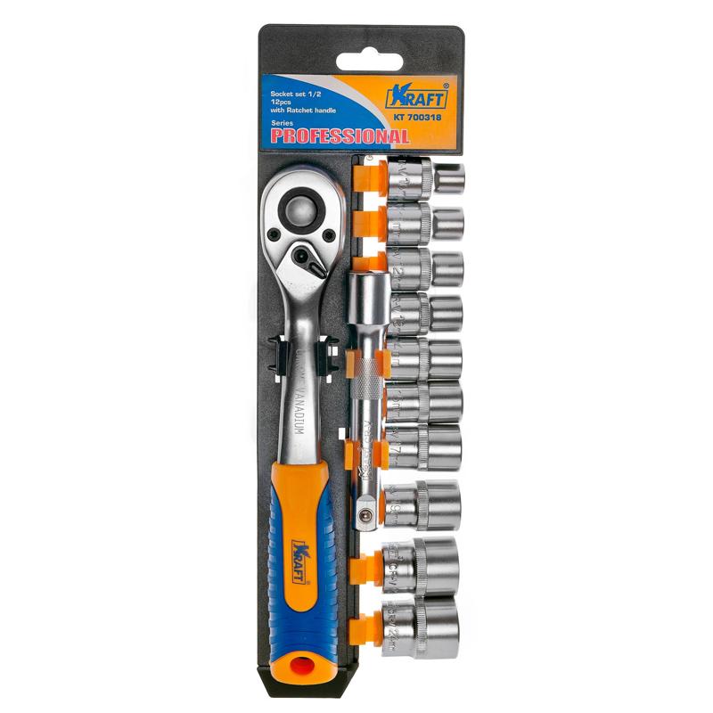Набор головок торцевых с трещоткой 1/2"Dr Kraft KT 700318, 12 предметов в Иваново