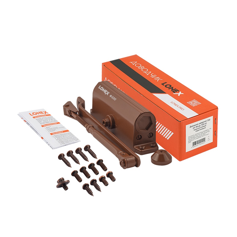 Доводчик дверной Нора-М LONEX 330 20005, от 50 до 120 кг, коричневый