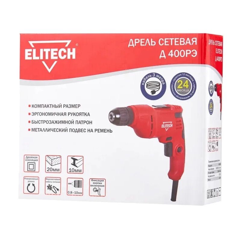 Дрель сетевая Elitech 400РЭ 183679
