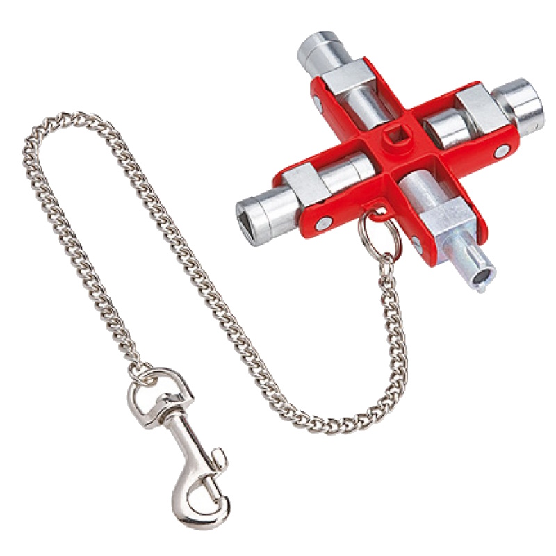 Ключ крестовой Knipex KN-001106, 4-лучевой, универсальный, для стандартных шкафов, оцинкованный, 90 мм
