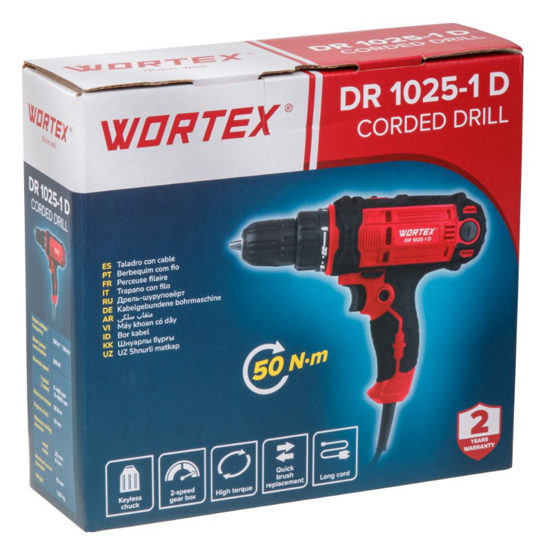 Дрель-шуруповерт Wortex DR 1025-1 D 1318793, в коробке, 300 Вт, 50 Нм, 2 скорости во Владимире