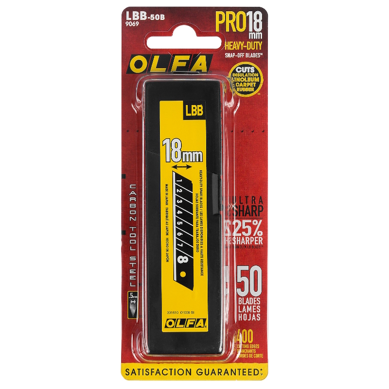 Сегментированные лезвия Olfa OL-LBB-50 EXCEL BLACK, 18 мм, 50 шт, в боксе