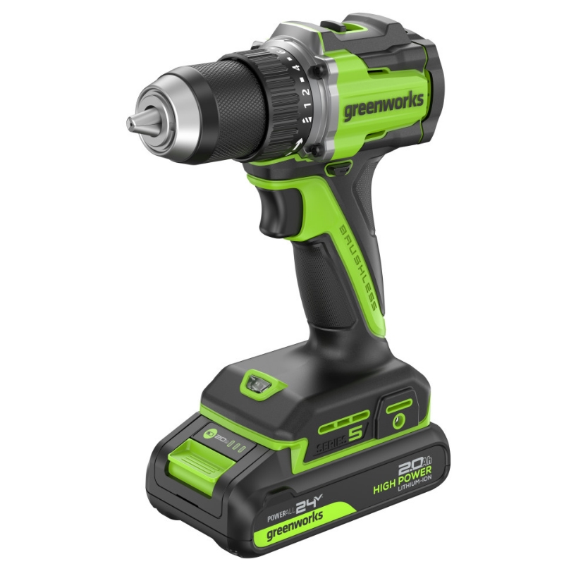 Дрель-шуруповерт аккумуляторная Greenworks DD560 3708407CUA, 24V, б/щет, 0-500 / 0-2000 об/мин, 30/60 Нм,13мм, Anti-kickback,1х2Ач,ЗУ,кор в Муроме