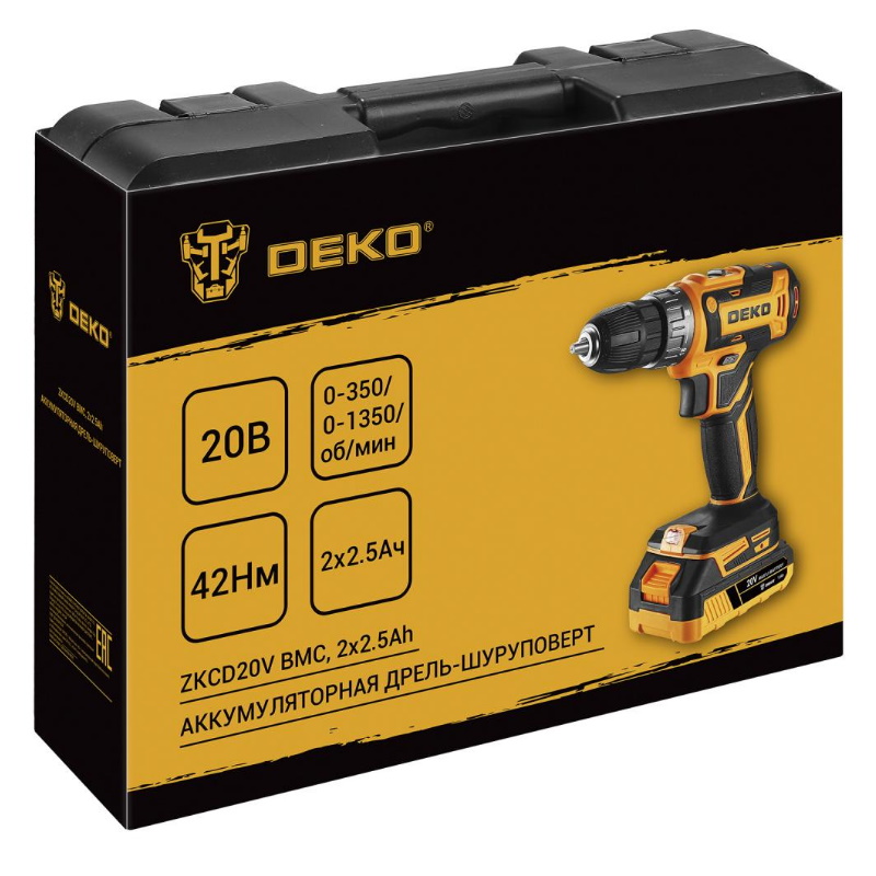 Дрель-шуруповерт аккумуляторная Deko DKCD20-Li 085-1123, в кейсе, 20В, 2х2.5 Ач в Кинешме