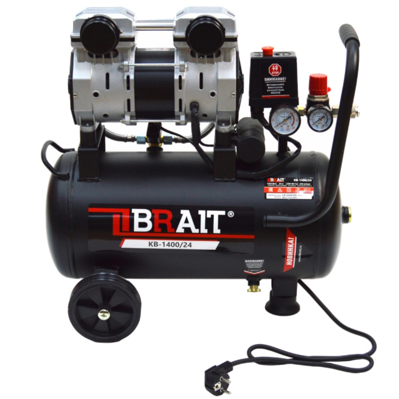 Компрессор воздушный Brait KB-1400/24 20.01.033.043, 24 литра, 1,4Kw, 8bar, 240л/ м, безмасляный в Муроме