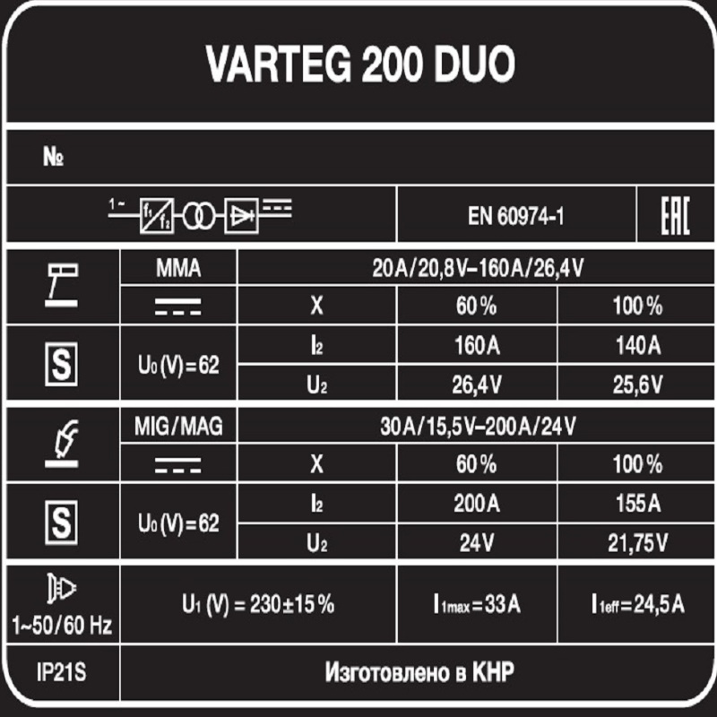 Полуавтомат сварочный Varteg 200 DUO 6562 в Ярославле