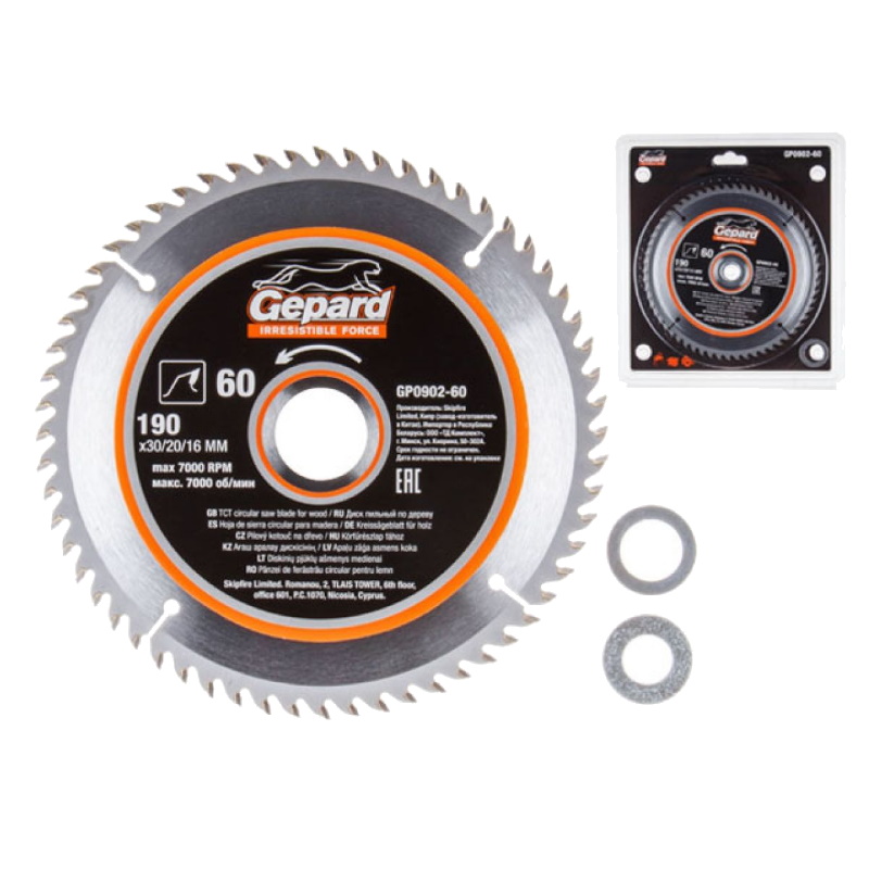 Диск пильный Gepard GP0902-60 190х302016 мм 60 зубьев по дереву 800₽