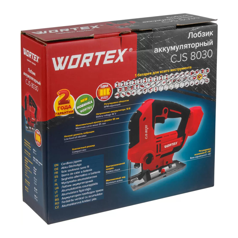 Аккумуляторный лобзик Wortex CJS 8030 1333370 (ALL1 SOLO 18 В, 500-3000 об/мин, 85 мм)