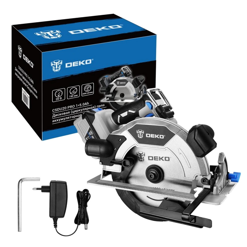 Дисковая циркулярная пила Deko CSDU20 PRO 083-1105 аккумуляторная 20 В 190 мм 1x50 Ач 10678₽