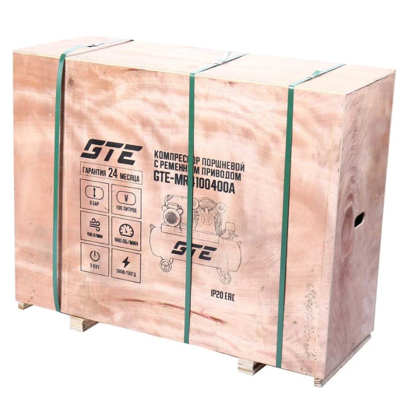 Компрессор поршневой с ременным приводом GTE GTE-MR4100400A, 380 В, ресивер 100 л, 400 л/мин в Кинешме