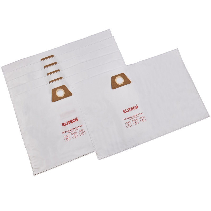 Пылесборник для пылесоса Elitech 2310000600 183028 3-х слойный одноразовый 60л 5шт для ПС1260А 1101₽