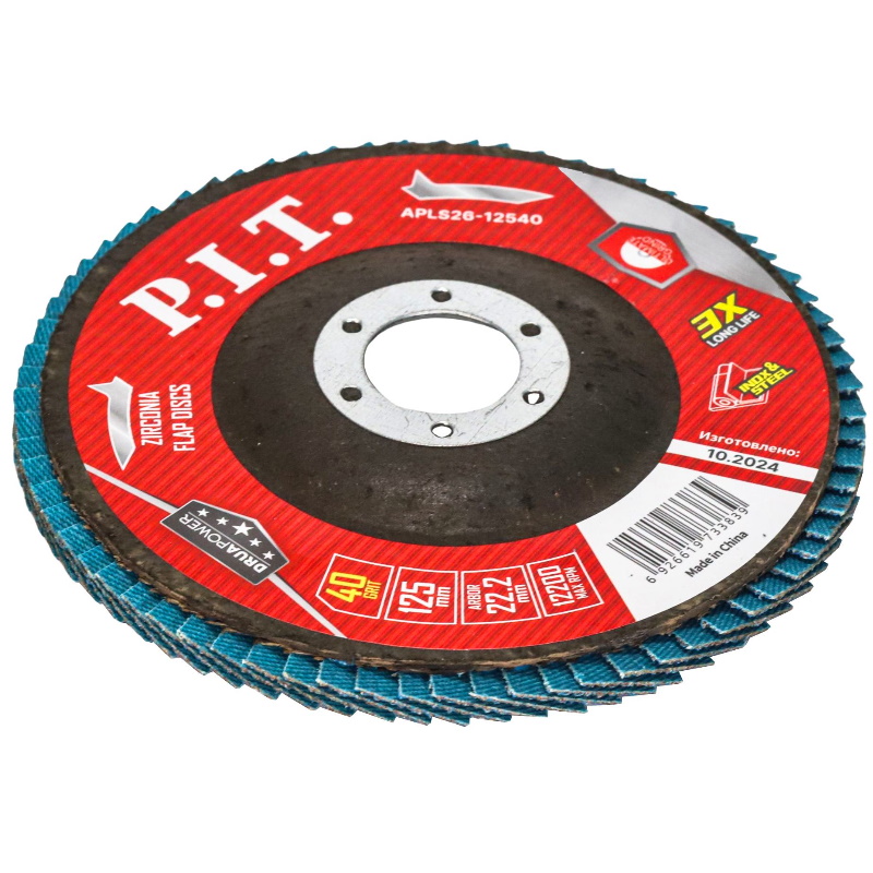 Круг лепестковый шлифовальный P.I.T. ZA40 DRUA APLS26-12540, 125x22,2 мм, циркониевый корунд во Владимире