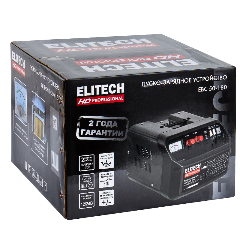 Устройство пуско-зарядное Elitech HD EBC 50/180 206814, 12/24 В, 1.2/7.0 кВт, заряд 25/40 А